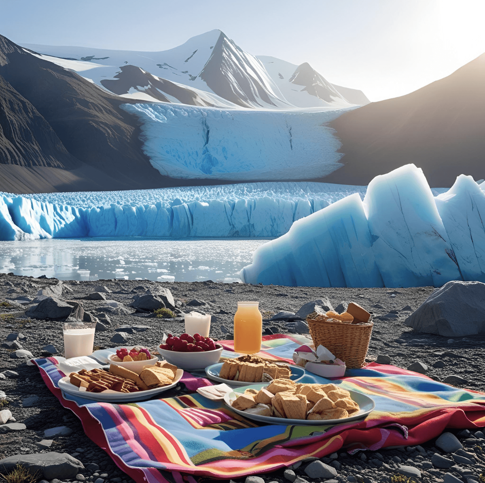 Glacier picnic by heli